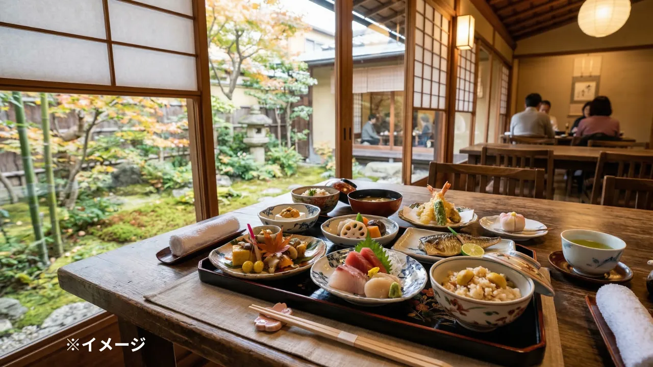川越の落ち着いた和食店で提供される和食御膳のイメージ
